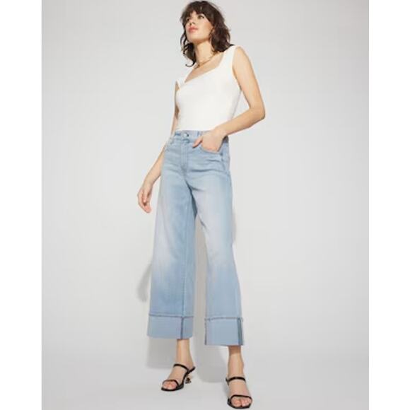 White House Black Market High Rise Wide Leg Cuff Crop Jeans Lavande Antique Sz 6 - Picture 2 of 10